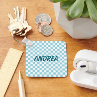 Robin Egg Blue Chequerboard Photo Key Ring