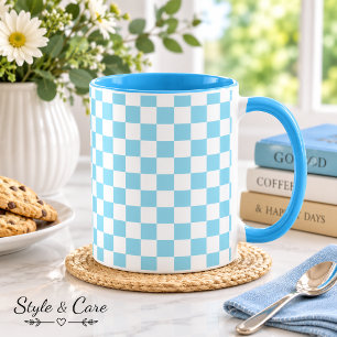 Robin Egg Blue Combo Mug with White Square Pattern