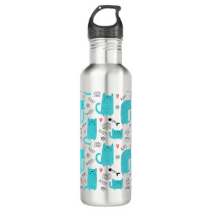 Robin Egg Blue Cute Cat Pattern 710 Ml Water Bottle