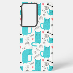 Robin Egg Blue Cute Cat Pattern Samsung Galaxy Case