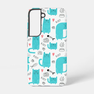 Robin Egg Blue Cute Cat Pattern Samsung Galaxy Case
