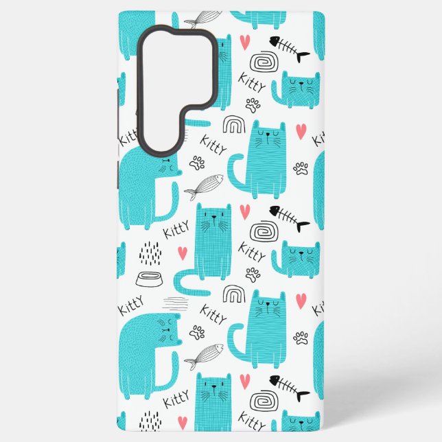 Robin Egg Blue Cute Cat Pattern Samsung Galaxy S22 Ultra Case (Back)