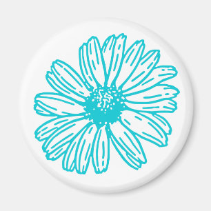 Robin Egg Blue Daisy Print, Hippie Flowers Pattern Magnet