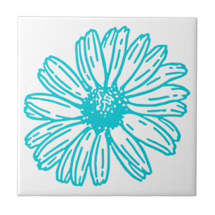 Robin Egg Blue Daisy Print, Hippie Flowers Pattern Tile