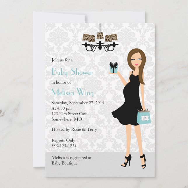 Robin Egg Blue Leopard Pregnant Mum Baby Shower Invitation (Front)