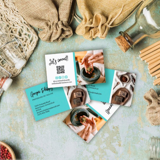 Robin Egg Blue Social Media Icons QR Code Photo Business Card (Creator Uploaded)