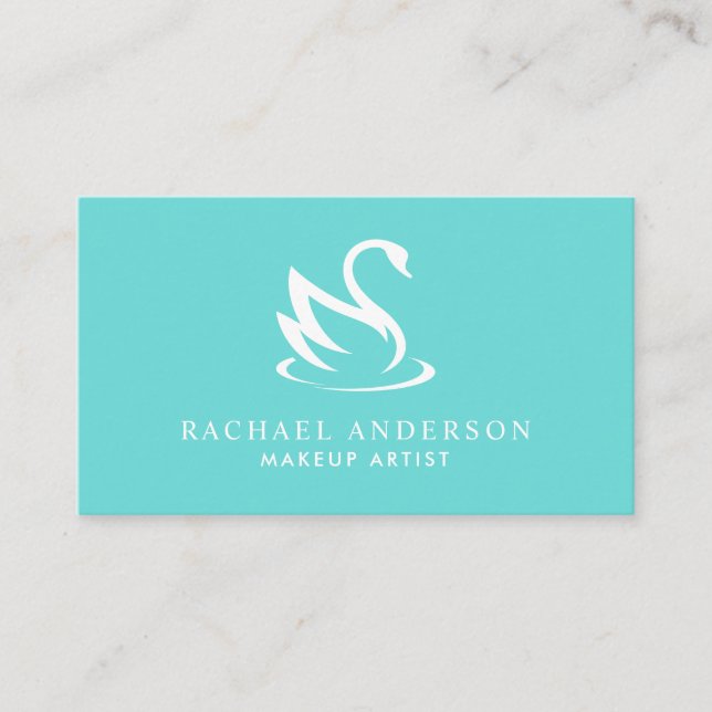 Robin Egg Blue Swan Logo Minimalist Business Card (Front)
