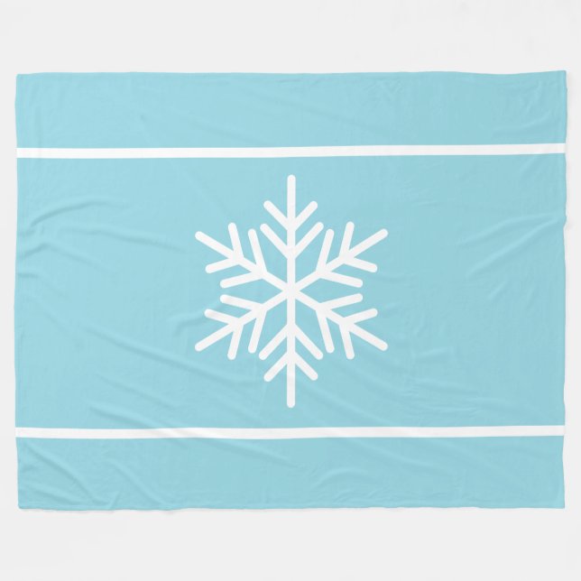 Robin Egg Blue White Snowflake Horizontal Stripes Fleece Blanket (Front (Horizontal))