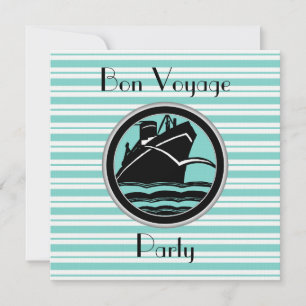Robin Egg Blue Wht Stripe Black Ship Bon Voyage Invitation