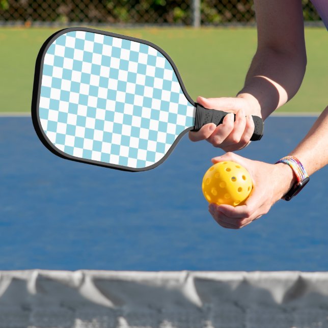 Robin Egg Blue with White Square Pattern Pickleball Paddle (Insitu)