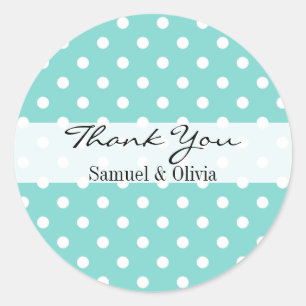 Robin Egg Green Round Polka Dotted Thank You Classic Round Sticker