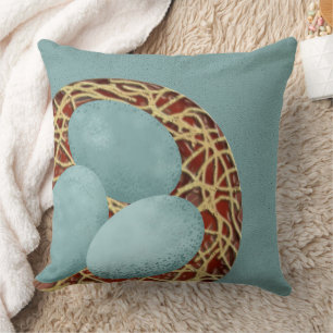 Robin Egg Nest Art on   Throw Pillow