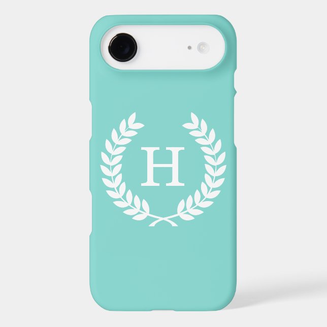 Robin Egg Wht Wheat Laurel Wreath Initial Monogram Case-Mate iPhone Case (Back)