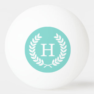 Robin Egg Wht Wheat Laurel Wreath Initial Monogram Ping Pong Ball