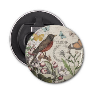 Robin Elegant Bird Butterfly French Art Bottle Opener