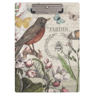 Robin Elegant Bird Butterfly French Art Clipboard