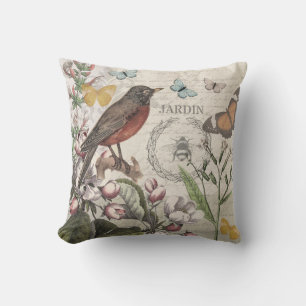 Robin Elegant Bird Butterfly French Art Cushion