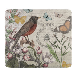 Robin Elegant Bird Butterfly French Art Cutting Board