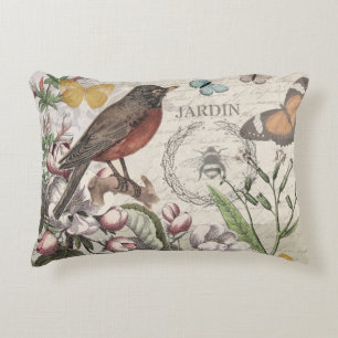 Robin Elegant Bird Butterfly French Art Decorative Cushion