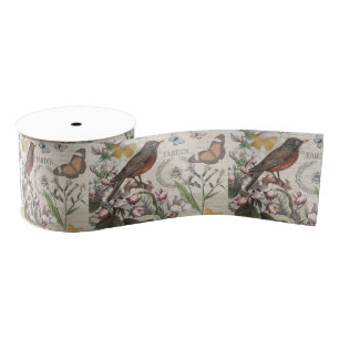 Robin Elegant Bird Butterfly French Art Grosgrain Ribbon