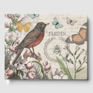 Robin Elegant Bird Butterfly French Art Guest Book