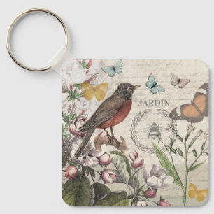 Robin Elegant Bird Butterfly French Art Key Ring