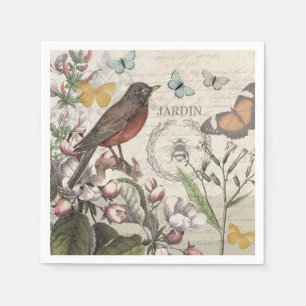 Robin Elegant Bird Butterfly French Art Napkin