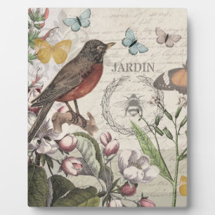Robin Elegant Bird Butterfly French Art Plaque