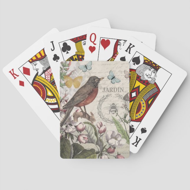 Robin Elegant Bird Butterfly French Art Playing Cards (Back)