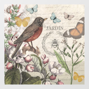 Robin Elegant Bird Butterfly French Art Window Cling