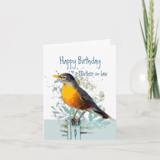 Robin Garden Bird Wildlife Mother-in-law Birthday Card (Front)