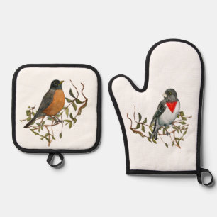 Robin Grosbeak Oven Mitt and Pot Holder Set
