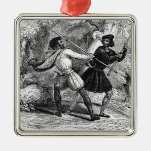 Robin Hood and the Tanner with Quarter-staffs Metal Tree Decoration