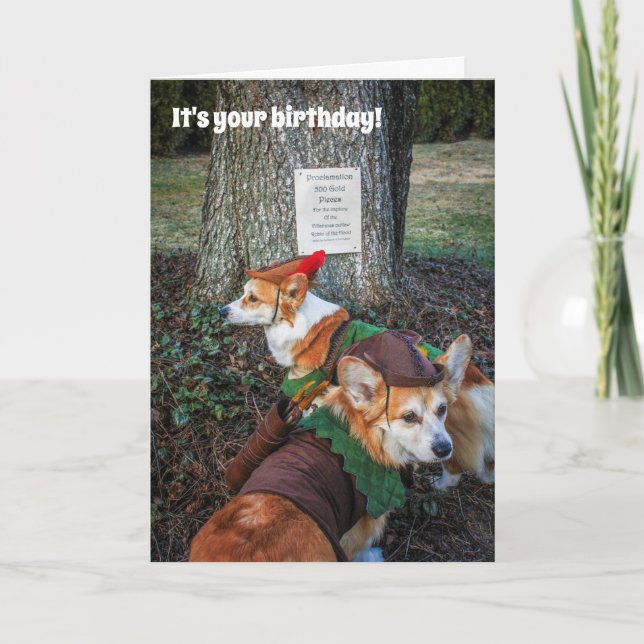 Robin Hood Corgi birthday card (Front)