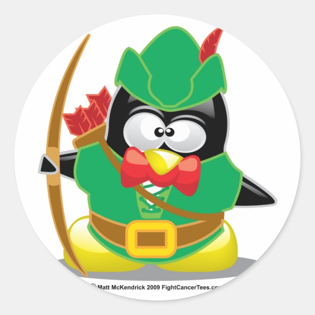 Robin Hood Penguin Classic Round Sticker (Front)