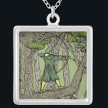 Robin Hood Silver Plated Necklace<br><div class="desc">The legendary mediaeval English outlaw Robin Hood shoots his longbow from the stout limb of a Sherwood Forest oak in this original illustration by Richard H. Fay.</div>