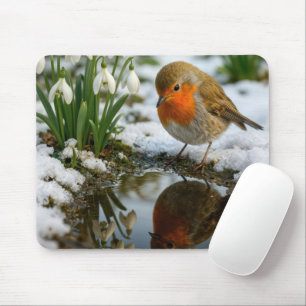 Robin In a Spring Garden Mouse Mat