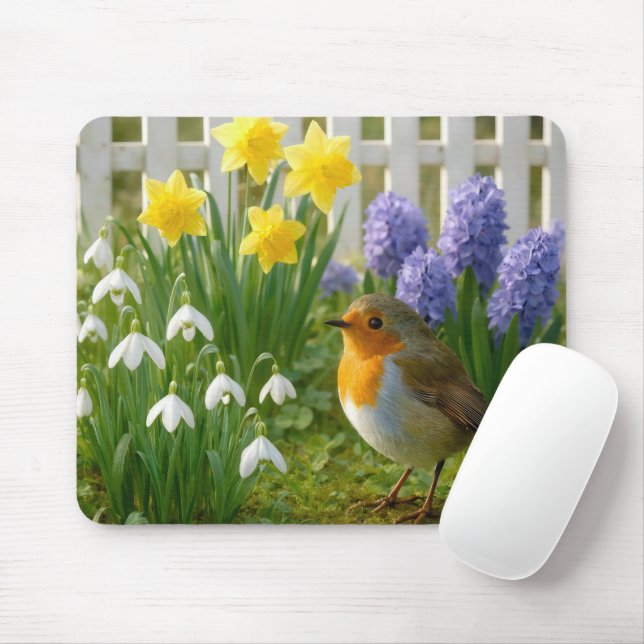 Robin in a Springtime Garden Mouse Mat (With Mouse)