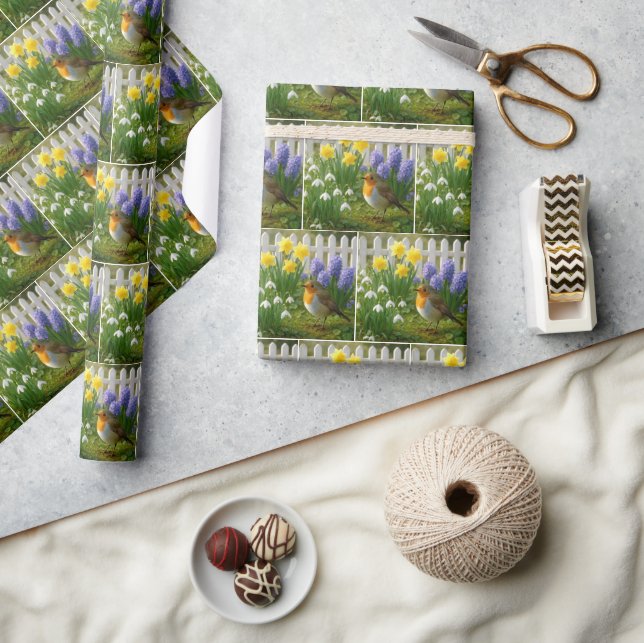 Robin in a Springtime Garden Wrapping Paper (Crafts)