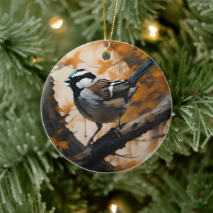 Robin In A Tree Oil Paint, Ceramic Tree Decoration
