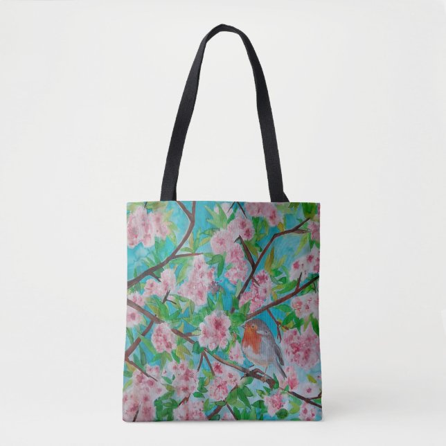 Robin In Blossom Painting By MirandaPA - Bag (Front)