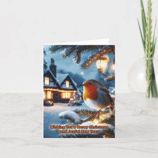 Robin in Festive Snow Scene Christmas Card