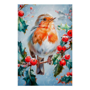 Robin in Nature Impressionist Style Art Poster