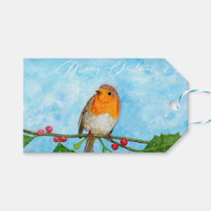 Robin in Snow Watercolour Painting Gift Tag