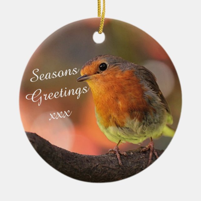 Robin in Tree Seasons Greetings Ceramic Tree Decoration (Front)