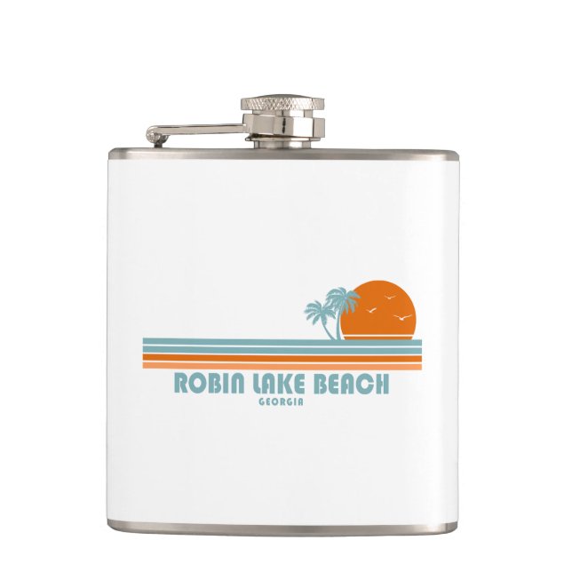 Robin Lake Beach Georgia Sun Palm Trees Hip Flask (Front)
