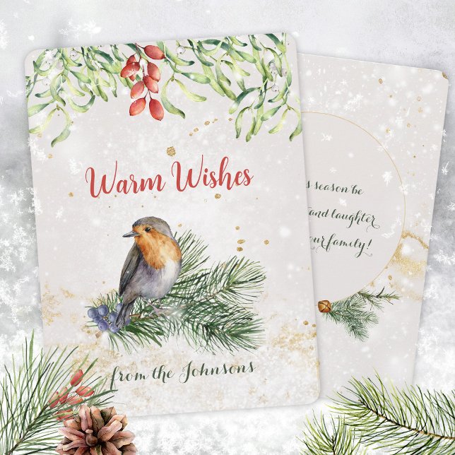 Robin Mistletoe Snow Gold Accents Holiday Card (Robin Mistletoe Snow Gold Accents Holiday Card ©Susanne Sachers - Sunny Mind Design 🌞)