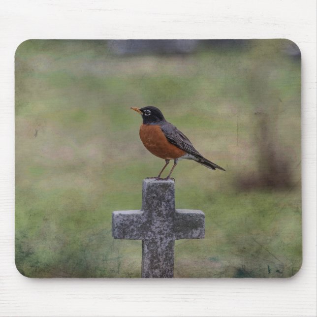 Robin on a cross mouse mat (Front)