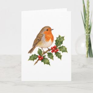 Robin on a Holly Sprig Card