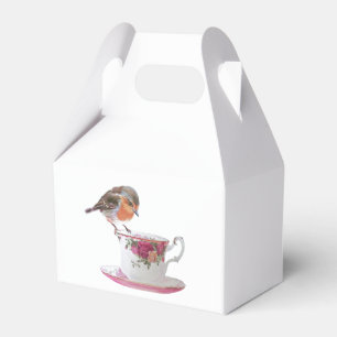 Robin on a tea cup cookie treat favour box